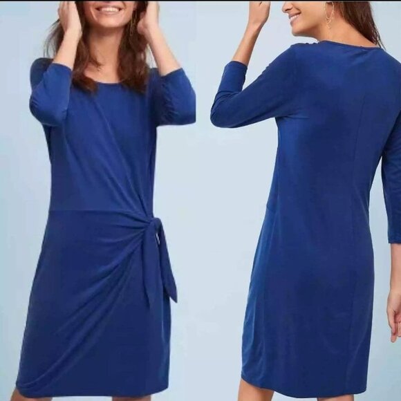Dolan Anthropologie Dress L Sanibel Mini Shift Jersey Stretch Knit Side Knotted - Picture 1 of 12